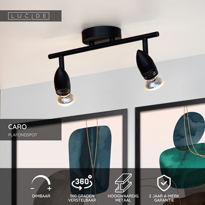 Lucide CARO - Plafondspot - 2xGU10 - Zwart